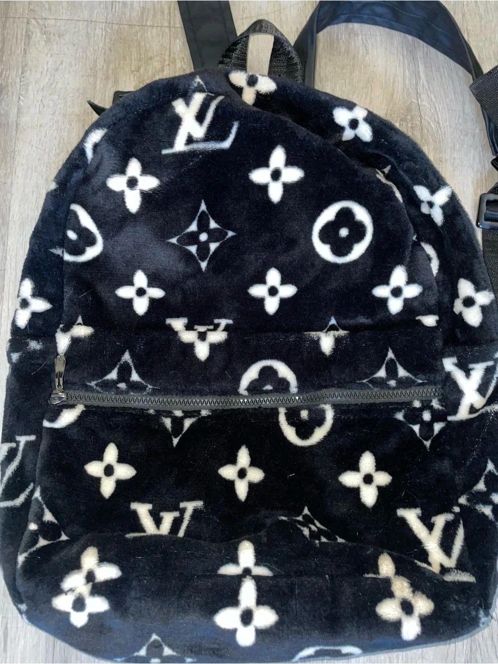 LV Black and White Plush Monogram Backpack